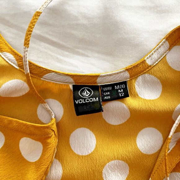 Volcom Cami Top Women's M Read The Room Spaghetti Strap Yellow Polka Dot Ruffle - Picture 5 of 10